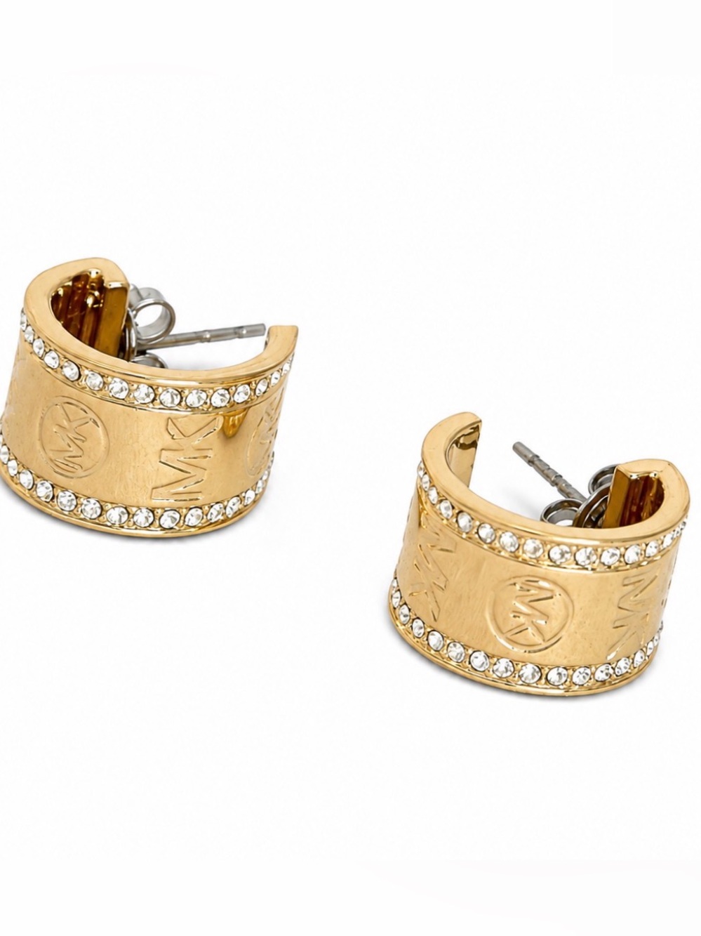 Michael Kors Gold Logo Hoop Earrings with Crystal Accents